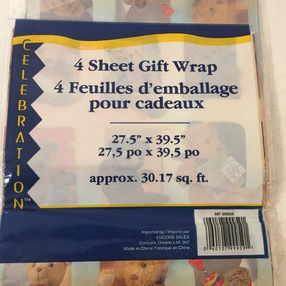 New vintage gift wrapping paper teddy bears spin tin top celebration 4 sheets - Picture 5 of 5